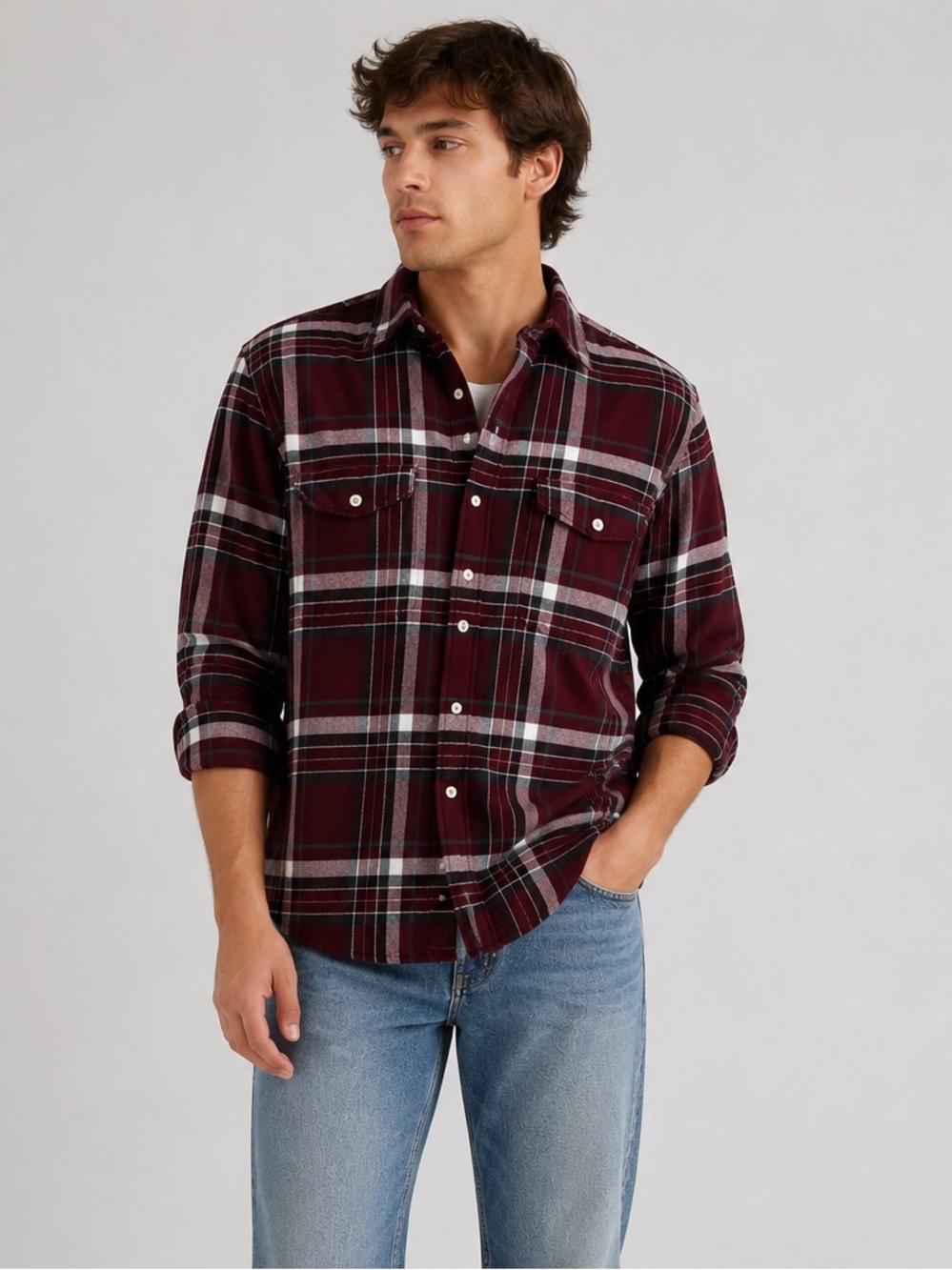 American Eagle Mens Burgundy Plaid Flannel Shirt Super Soft Button Down size XXL